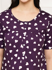 Violet Heart Print Hosiery Maternity Nighty
