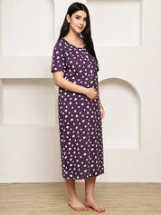 Violet Heart Print Hosiery Maternity Nighty