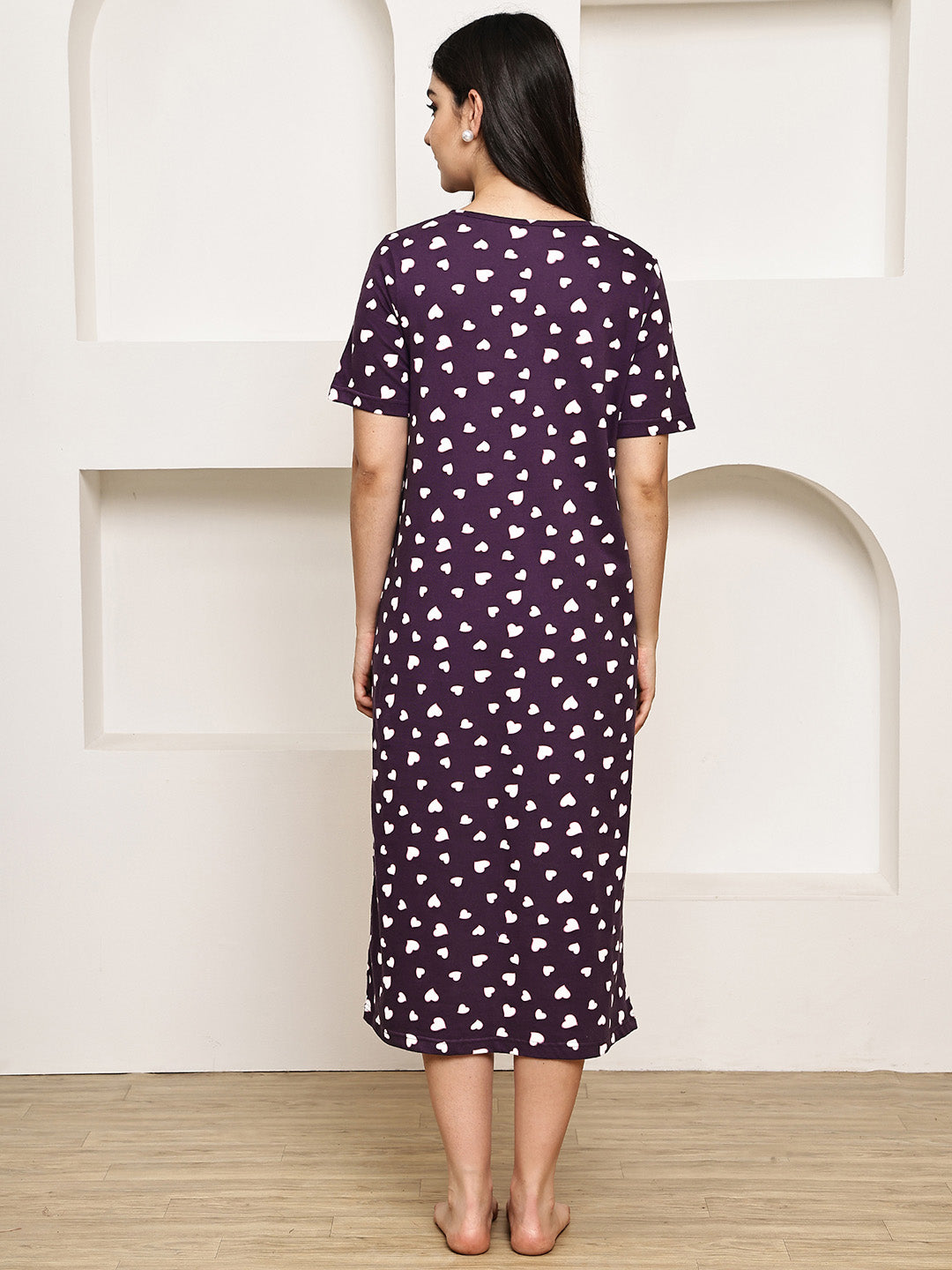 Violet Heart Print Hosiery Maternity Nighty