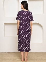 Violet Heart Print Hosiery Maternity Nighty