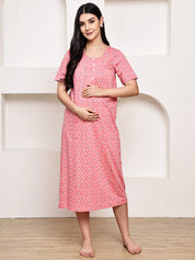 Pink Floral Hosiery Maternity Nighty
