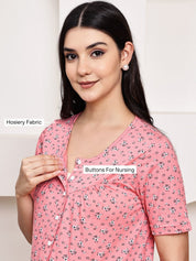 Pink Floral Hosiery Maternity Nighty