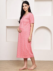 Pink Floral Hosiery Maternity Nighty