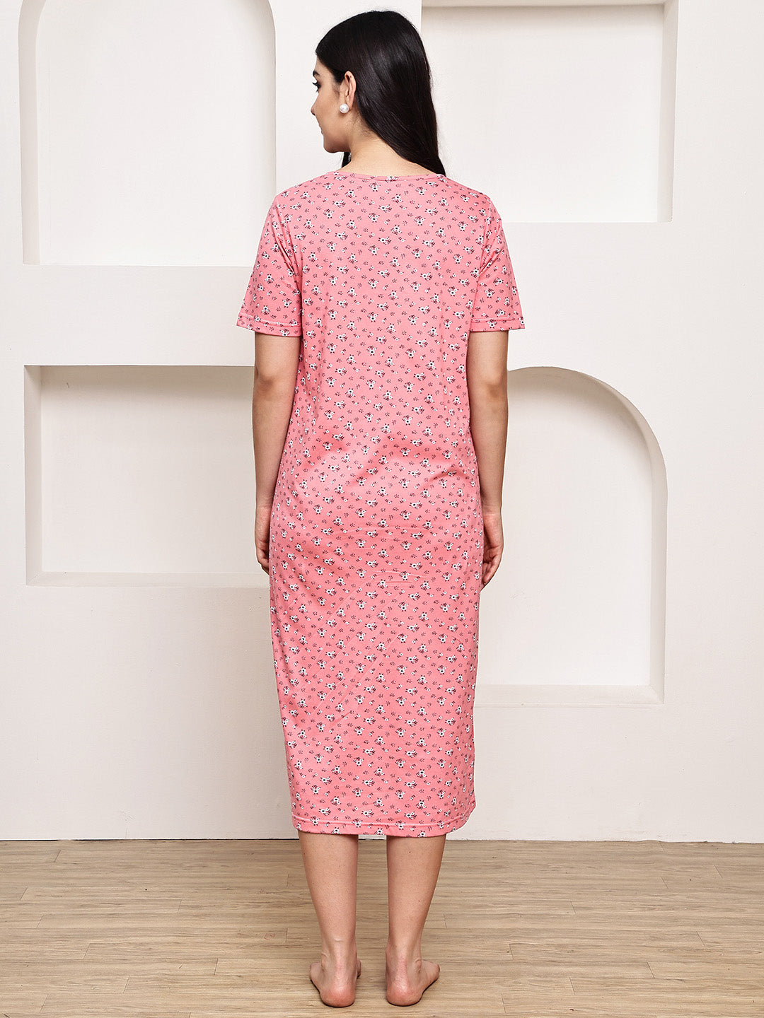 Pink Floral Hosiery Maternity Nighty