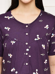 Purple Floral Hosiery Maternity Nighty