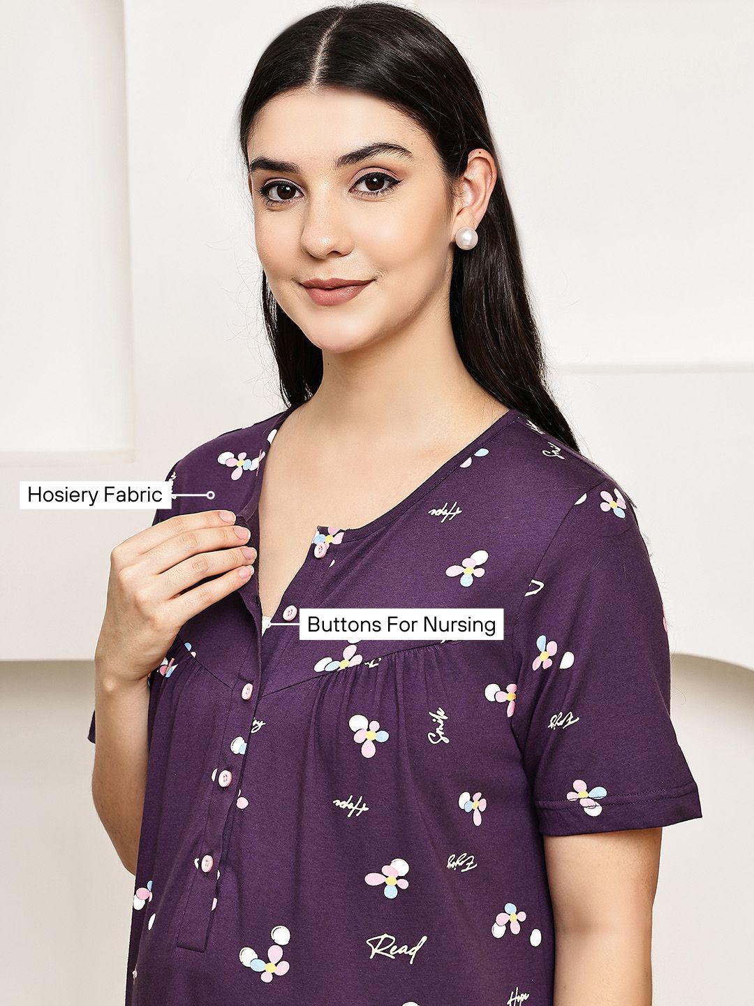 Purple Floral Hosiery Maternity Nighty
