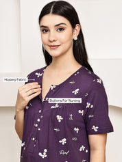 Purple Floral Hosiery Maternity Nighty