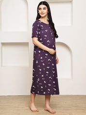 Purple Floral Hosiery Maternity Nighty