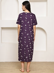 Purple Floral Hosiery Maternity Nighty