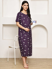 Purple Floral Hosiery Maternity Nighty