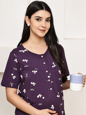 Purple Floral Hosiery Maternity Nighty