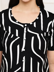 Black Abstract Hosiery Maternity Nighty