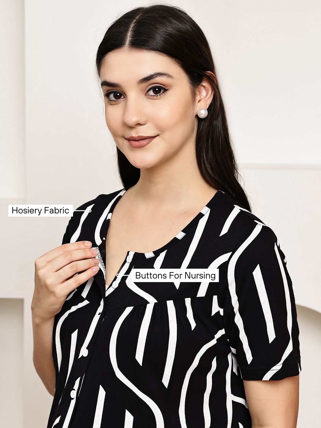 Black Abstract Hosiery Maternity Nighty