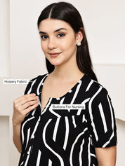 Black Abstract Hosiery Maternity Nighty