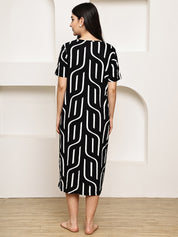 Black Abstract Hosiery Maternity Nighty