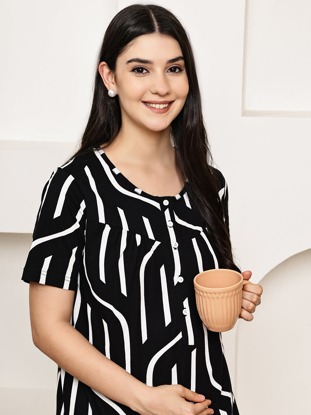 Black Abstract Hosiery Maternity Nighty