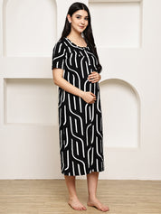 Black Abstract Hosiery Maternity Nighty