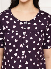 Violet Heart Print Hosiery Maternity Nighty