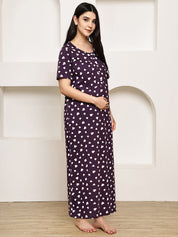 Violet Heart Print Hosiery Maternity Nighty