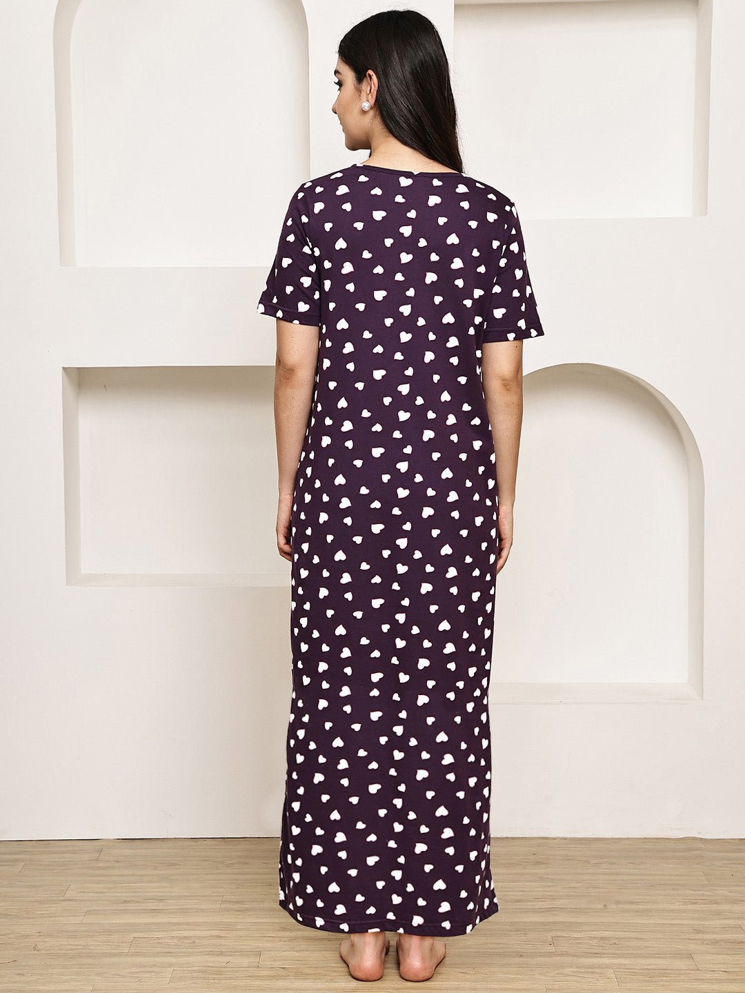 Violet Heart Print Hosiery Maternity Nighty