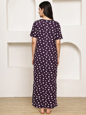 Violet Heart Print Hosiery Maternity Nighty