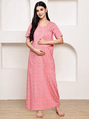Pink Floral Hosiery Maternity Nighty