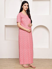 Pink Floral Hosiery Maternity Nighty