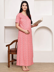 Pink Floral Hosiery Maternity Nighty