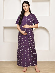 Purple Floral Hosiery Maternity Nighty