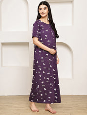 Purple Floral Hosiery Maternity Nighty