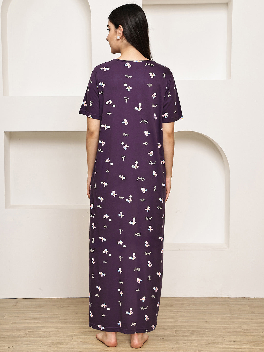 Purple Floral Hosiery Maternity Nighty