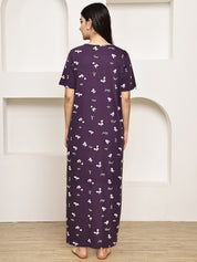 Purple Floral Hosiery Maternity Nighty