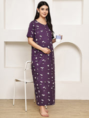 Purple Floral Hosiery Maternity Nighty