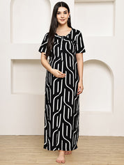 Black Abstract Hosiery Maternity Nighty