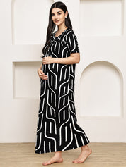 Black Abstract Hosiery Maternity Nighty