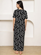 Black Abstract Hosiery Maternity Nighty