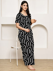 Black Abstract Hosiery Maternity Nighty