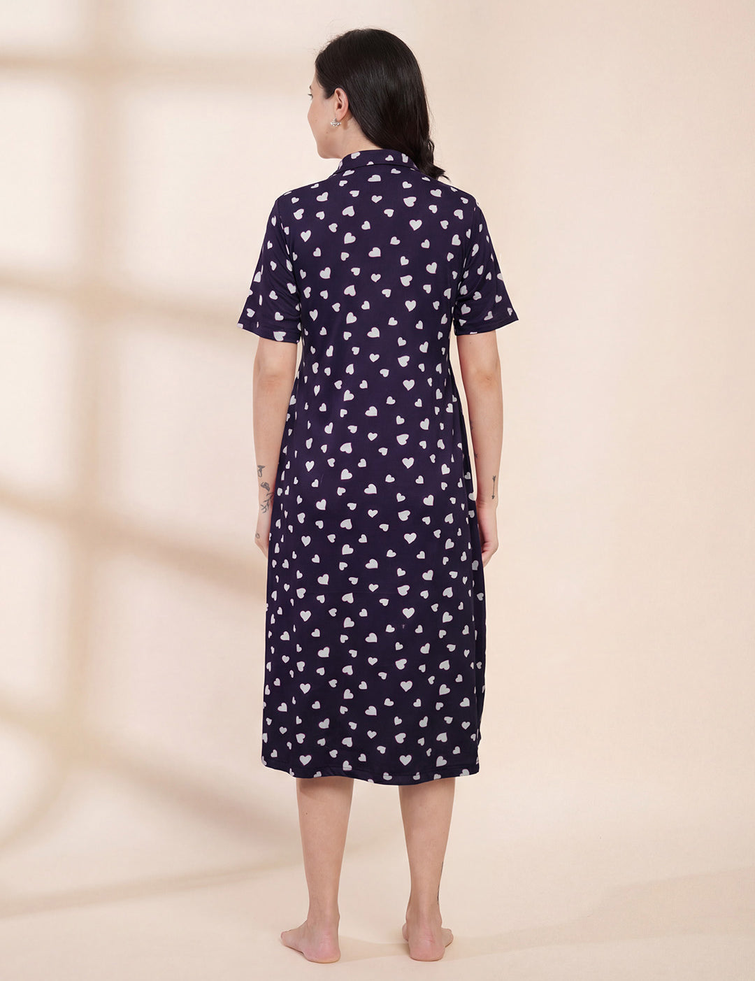 Blue Printed Hosiery Padded Maternity Nighty