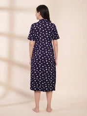 Purple Printed Hosiery Padded Maternity Nighty