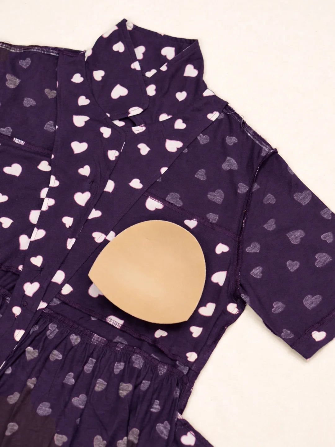 Purple Printed Hosiery Padded Maternity Nighty