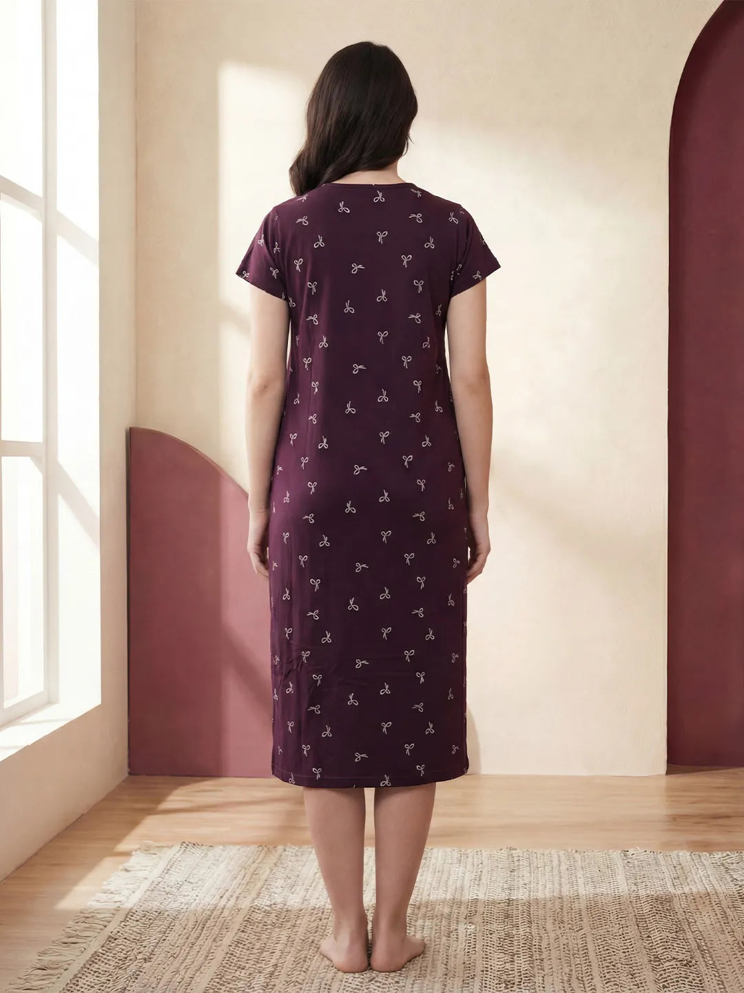 Purple Printed Hosiery Maternity Nighty