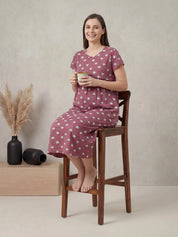 Mauve Pink Star Print Hosiery Maternity Nighty