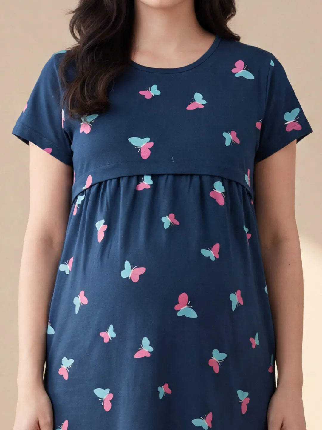Navy Blue Butterfly Hosiery Maternity Nighty