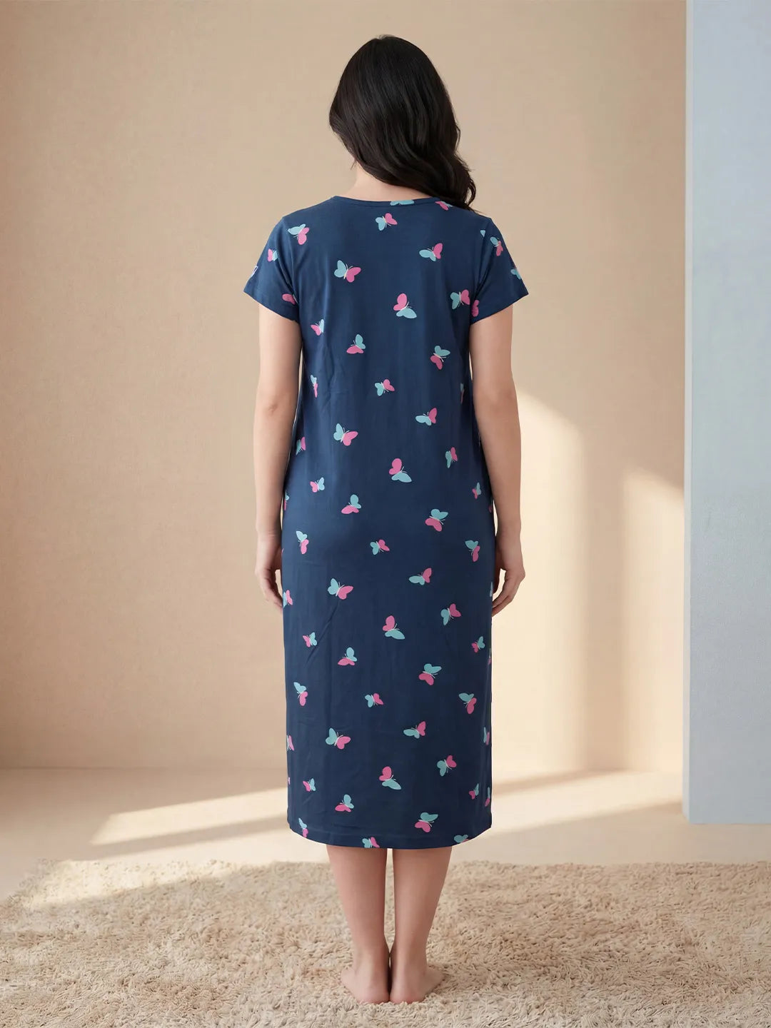 Navy Blue Butterfly Hosiery Maternity Nighty