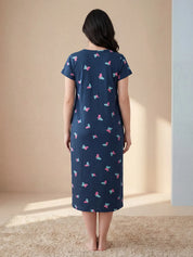 Navy Blue Butterfly Hosiery Maternity Nighty