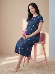 Navy Blue Butterfly Hosiery Maternity Nighty
