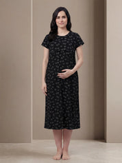 Black Heart Print Hosiery Maternity Nighty