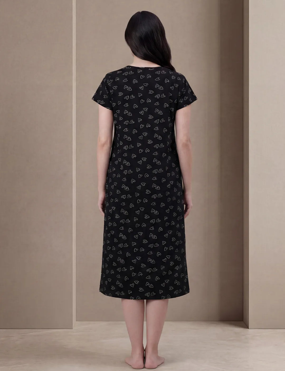 Black Heart Print Hosiery Maternity Nighty