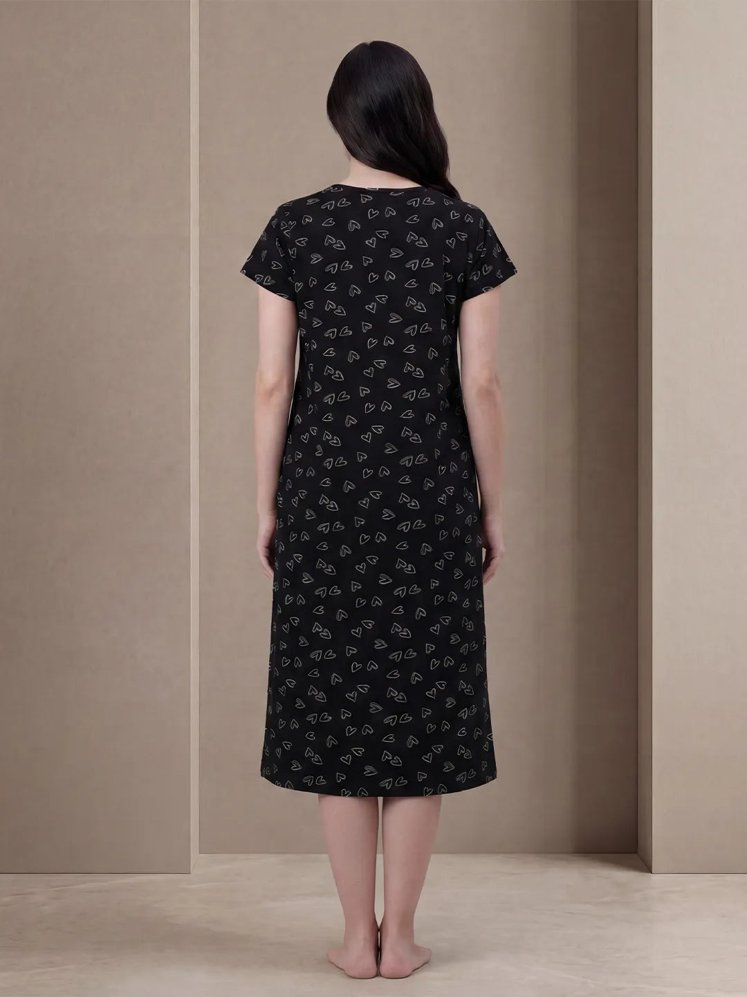 Black Heart Print Hosiery Maternity Nighty