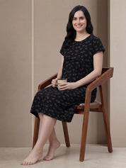 Black Heart Print Hosiery Maternity Nighty